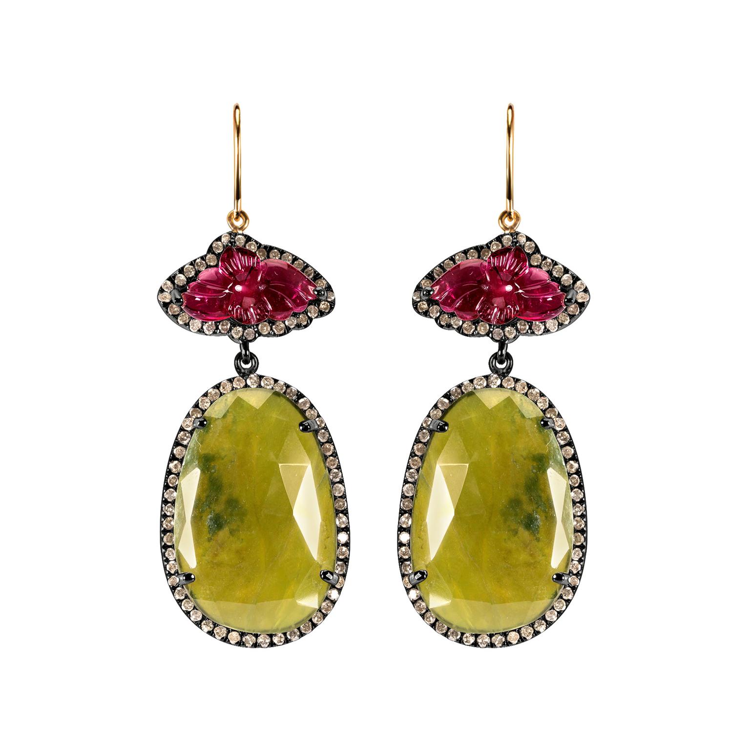 Arya Esha vasonite, tourmaline and diamond drop earrings