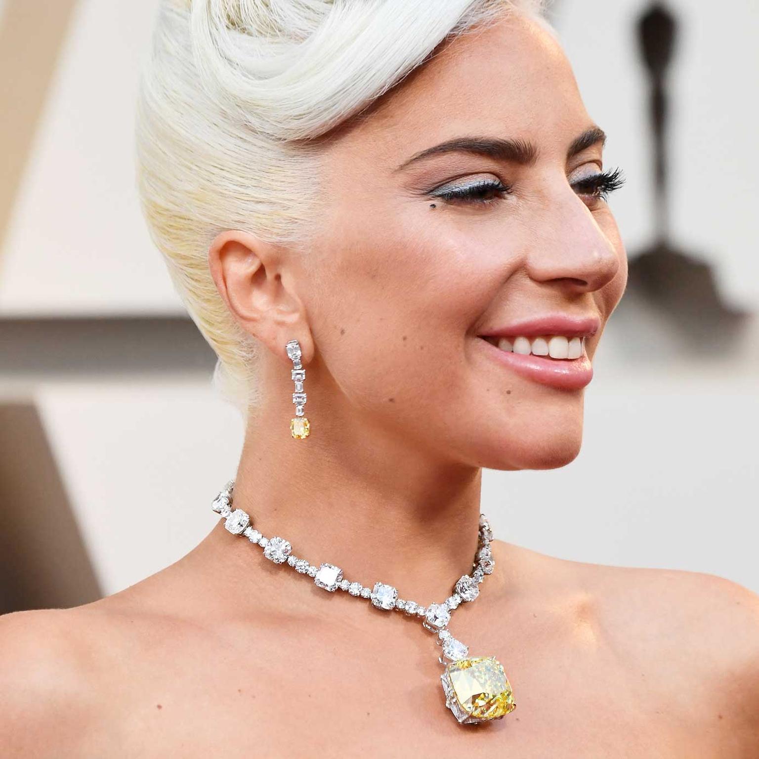 Lady Gaga Oscars close up Tiffany diamond GettyImages