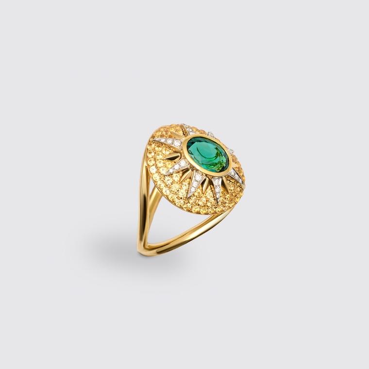 Raphaelle Coqblin Bague Crush Nova en or indigolite saphirs jaunes et diamants 2