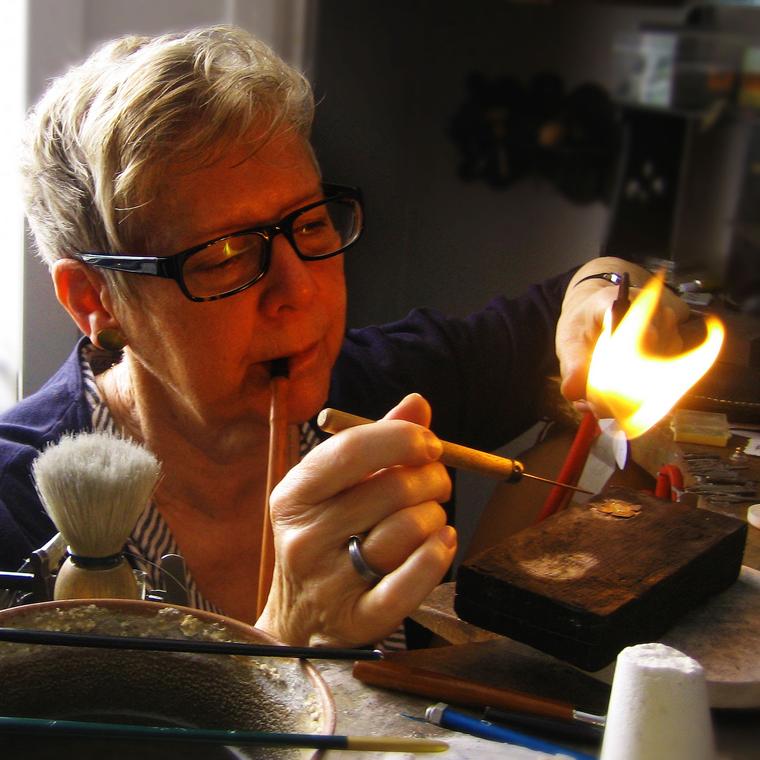 Jacqueline Mina soldering in her London studio