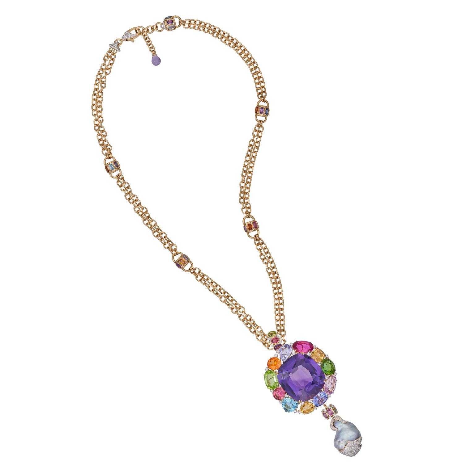 Margot McKinney Amethyst Pendant featuring a myriad of gemstones 