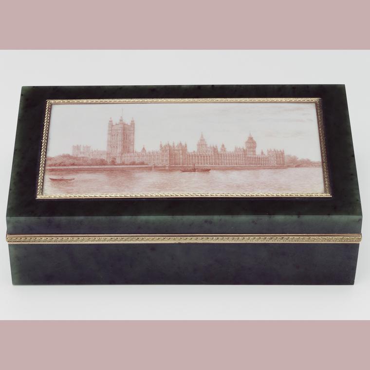Cigar Box with a view of the Houses of Parliament, Fabergé. 