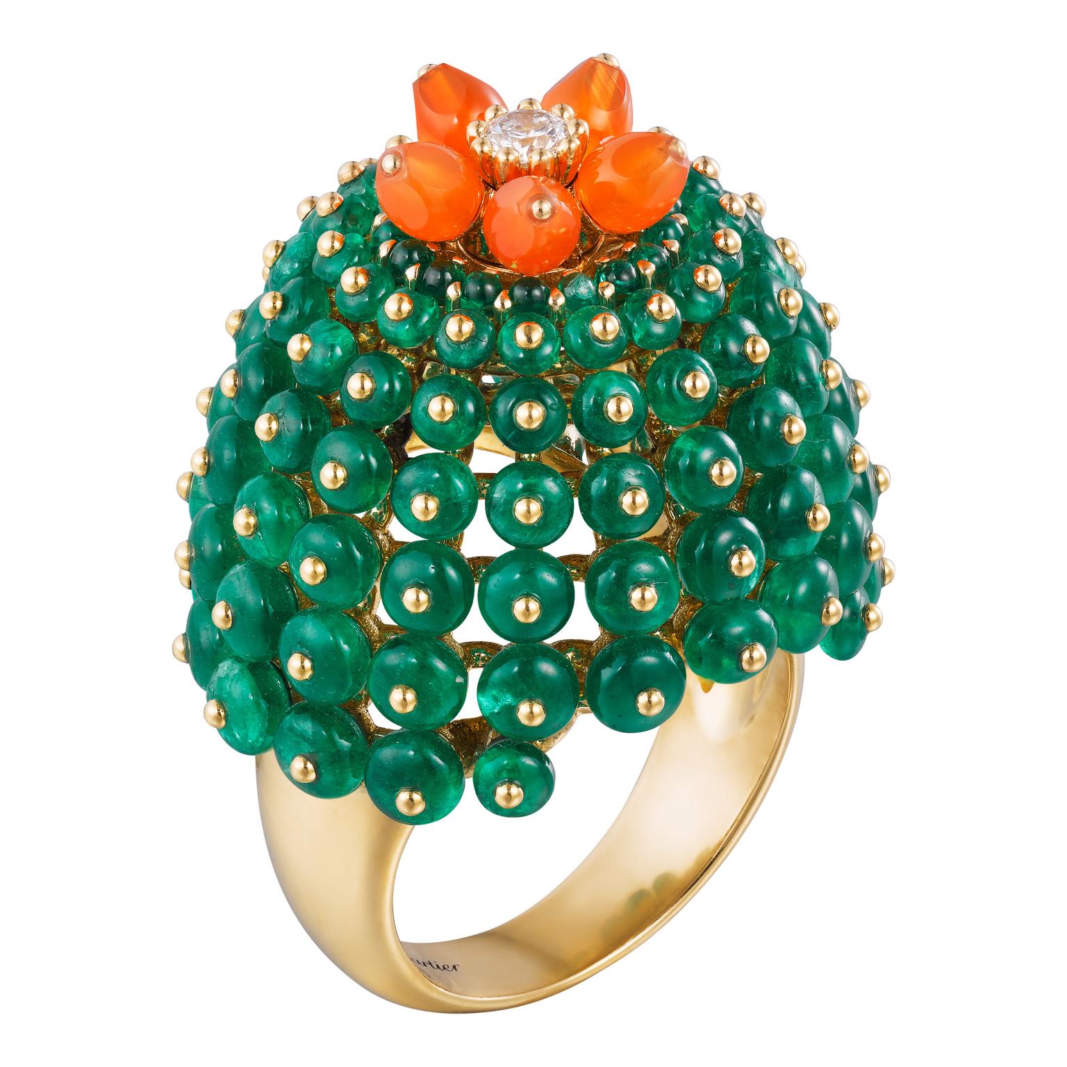 Cactus de Cartier emerald and carnelian ring