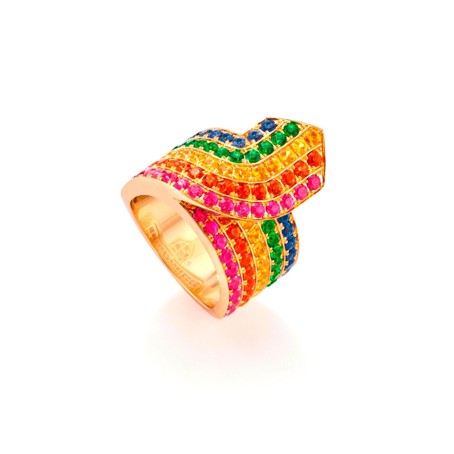 Robinson Pelham multicolour sapphire and tsavorite ring