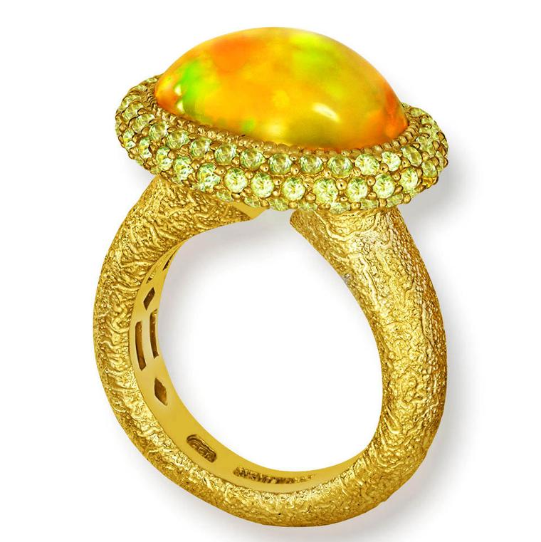 Cocktail ring with opal and peridot from Alex Soldier