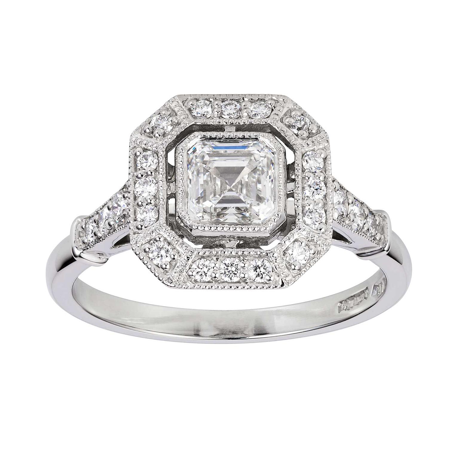London Victorian Ring Company Art Deco Asscher-cut diamond ring