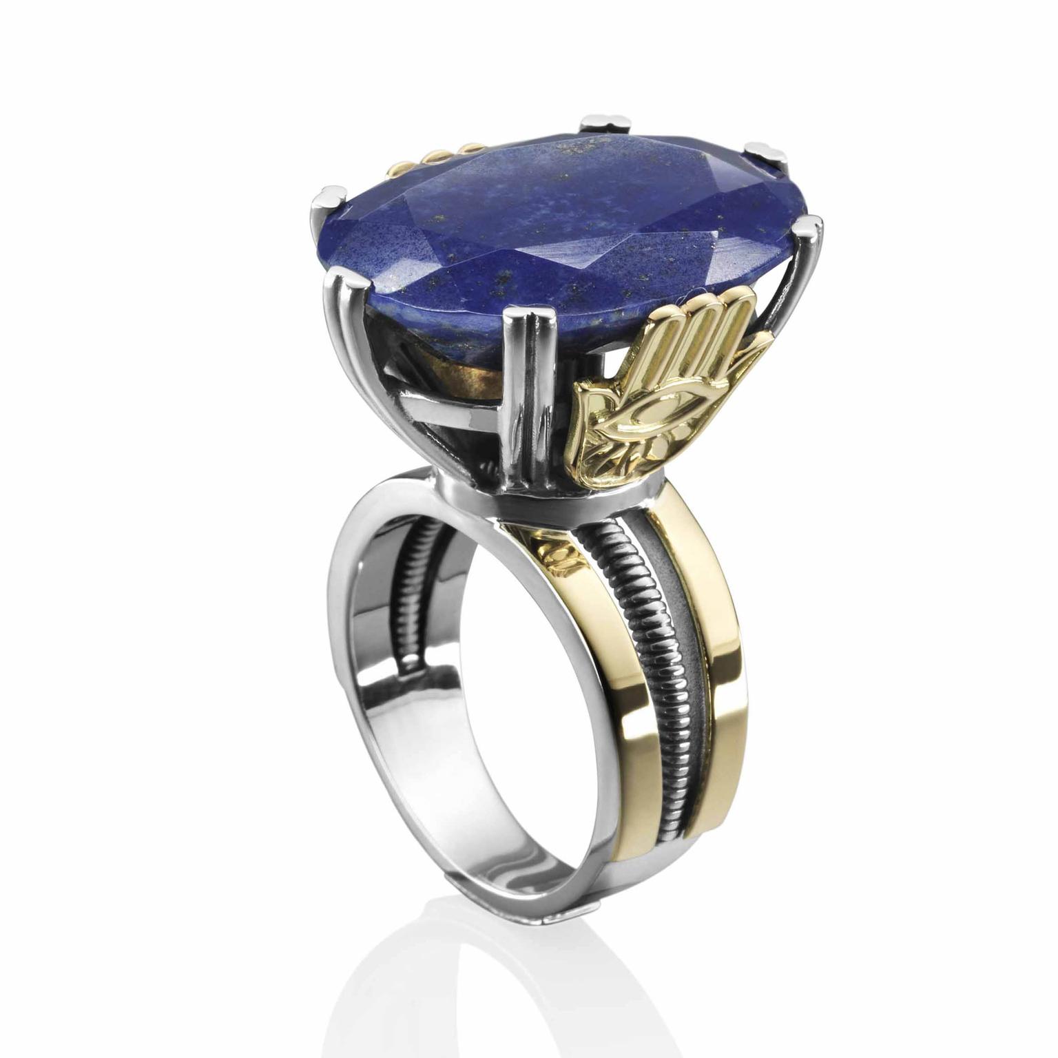 Talisman inspired ring set with Royal Blue lapis lazuli by Azza Fahmy