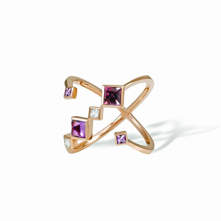 Ruifier Spectrum Viola gold, sapphire and amethyst ring