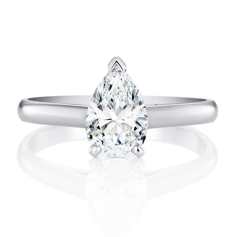 De Beers pear-cut diamond engagement ring 