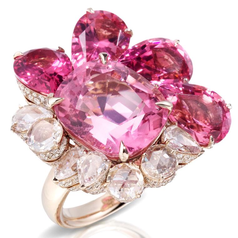 Pom Pom London pink tourmaline and diamond ring