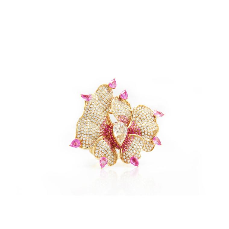 Fei Liu jewellery Orchid Flower ring brooch