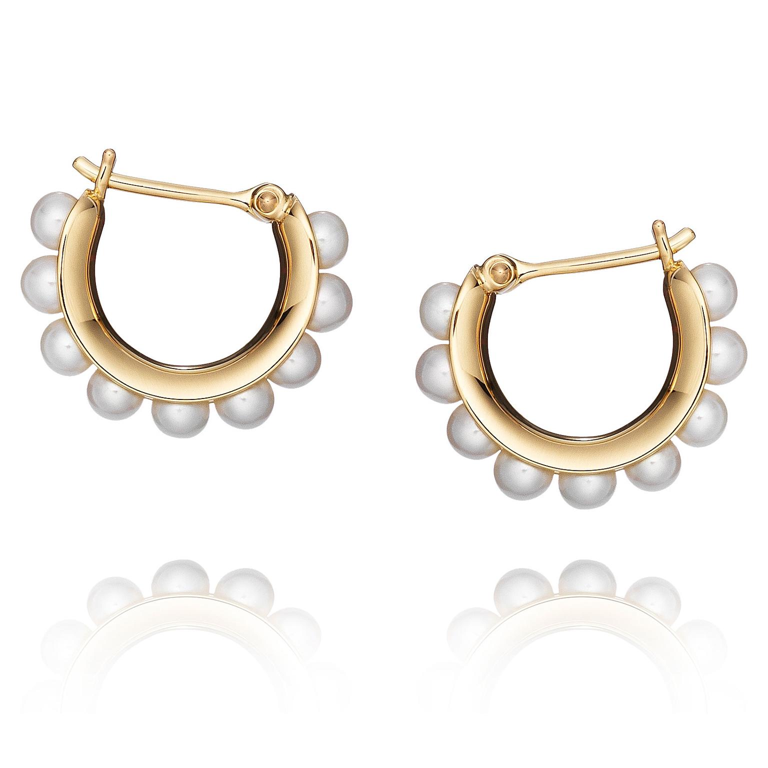 Melanie Georgacopoulos pearl earrings in 18ct yellow gold set with 3mm white Freshwater pearls