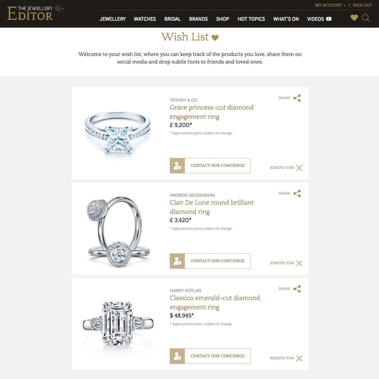 Bridal wishlist on The Jewellery Editor