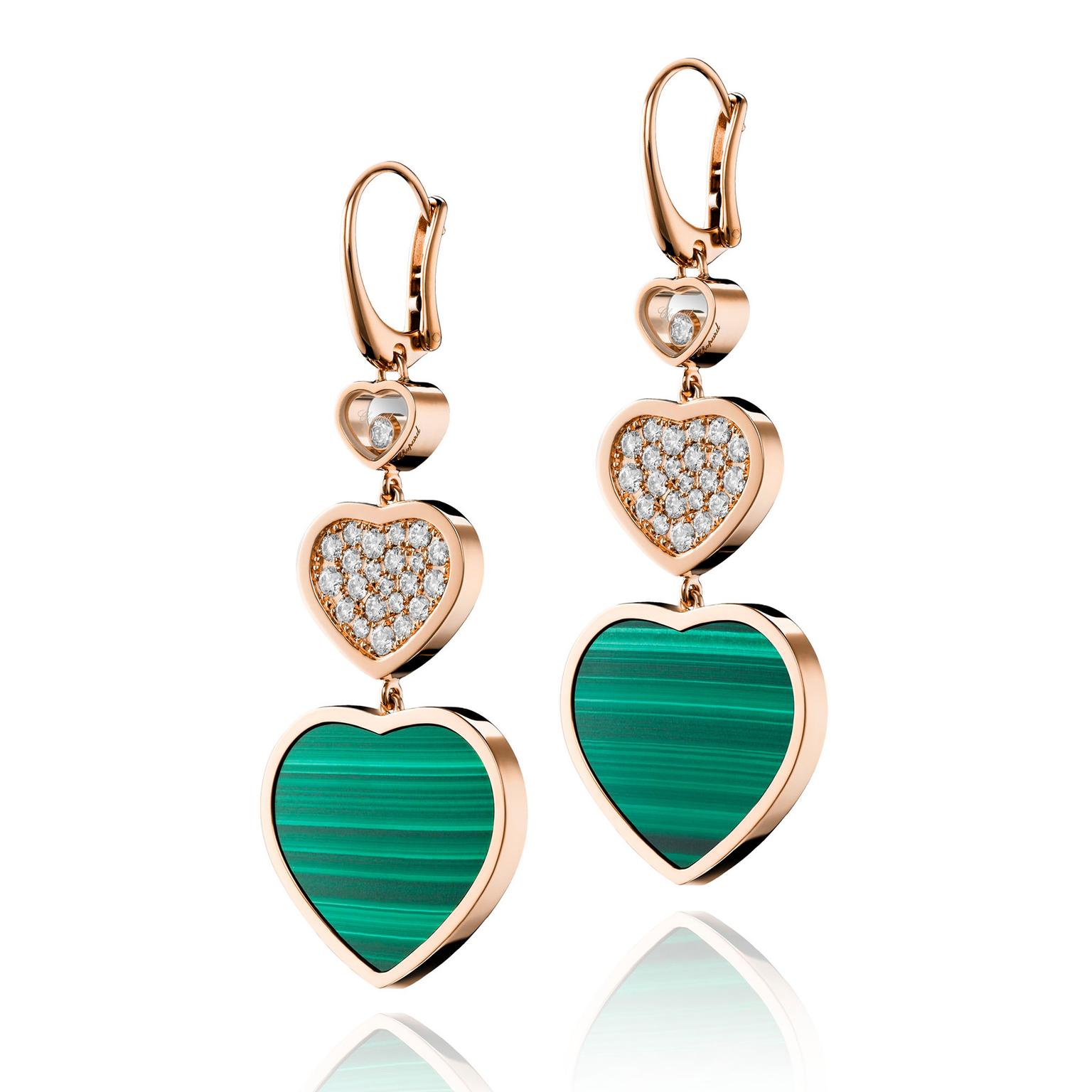 Chopard Happy Hearts malachite and diamond earrings