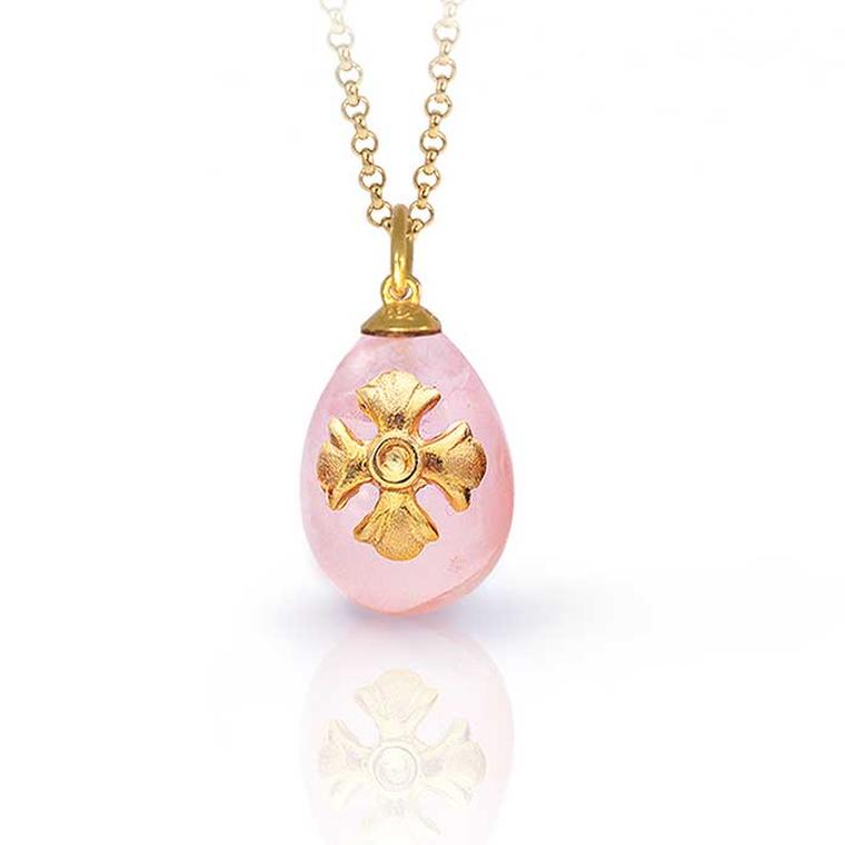 Lalaounis Easter egg pendant in rose quartz with cross motif in gold