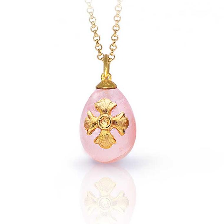 Lalaounis Easter egg pendant in rose quartz with cross motif in gold