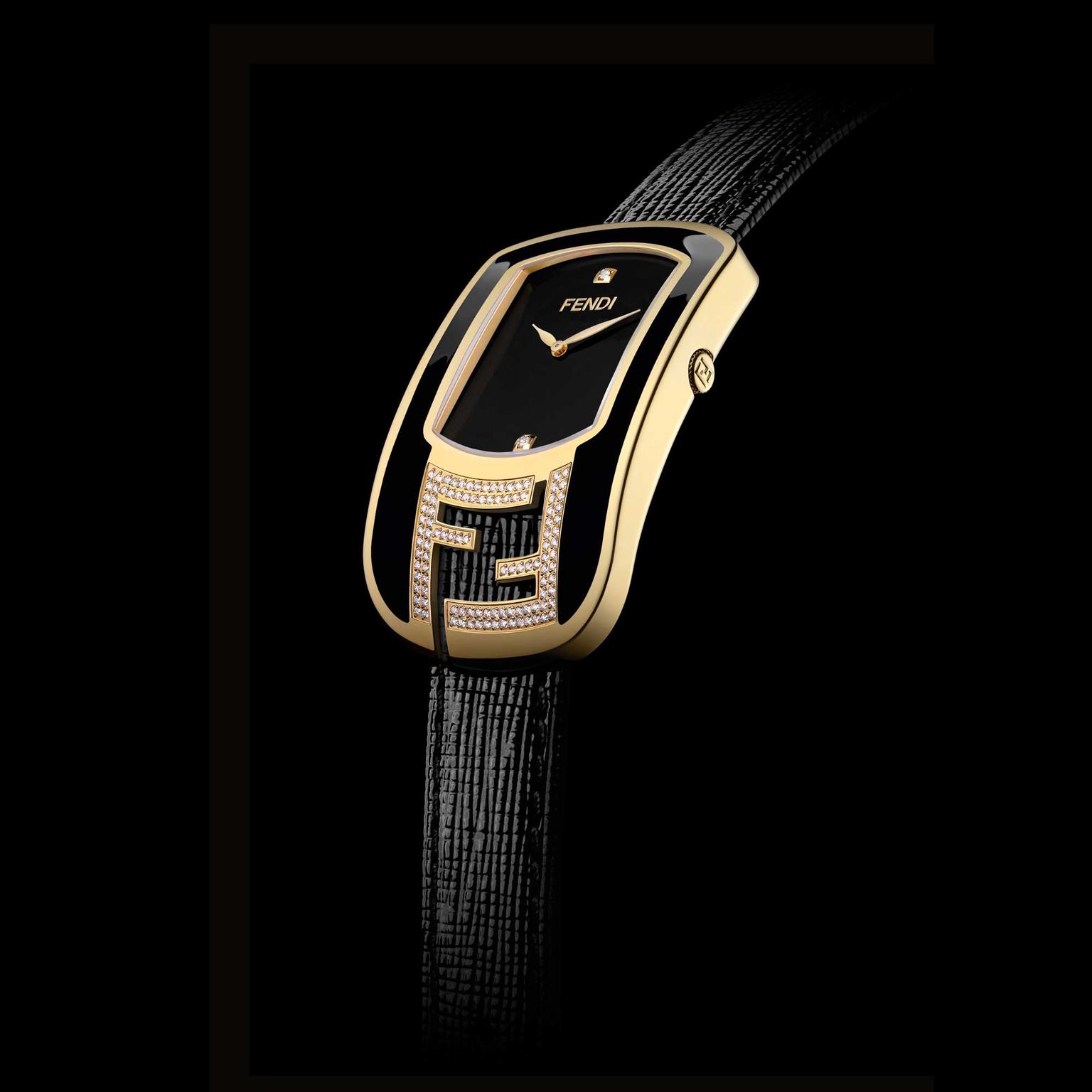 Fendi Chameleon diamond watch with black laquered dial