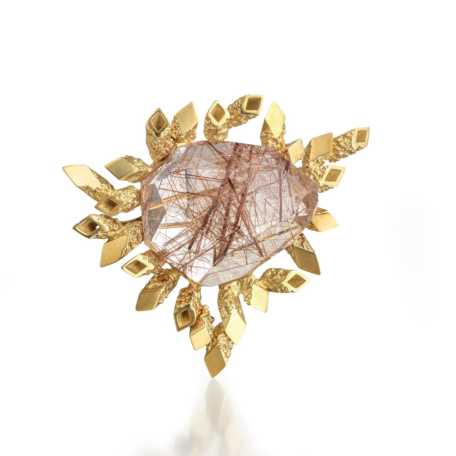 John Donald rutilated quartz brooch