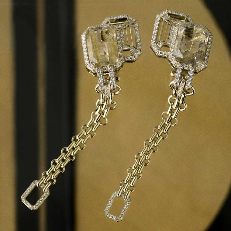 Chanel Gallery My Chain rutilated quartz earrings