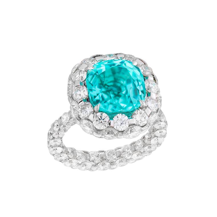 Les Merveilles Paraiba tourmaline and diamond ring