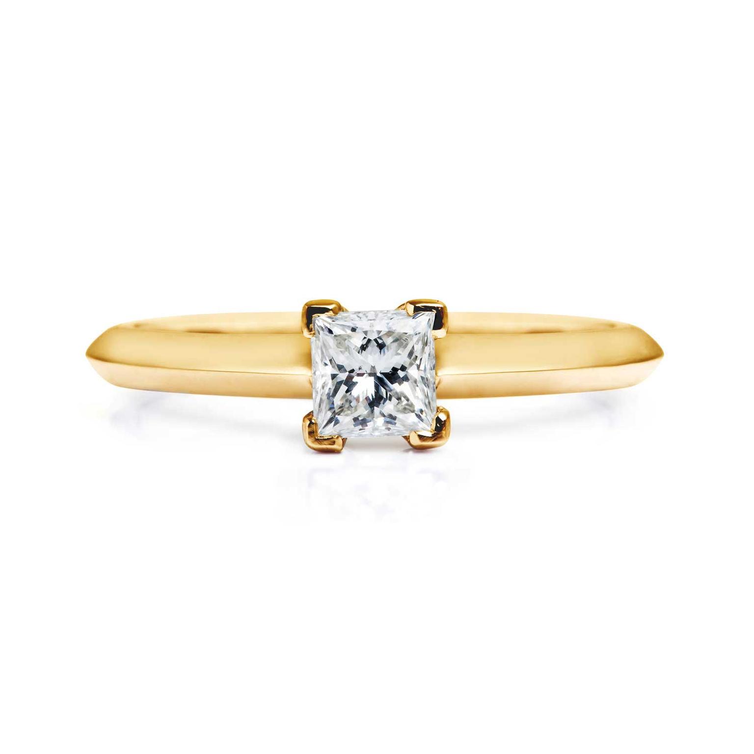 Arabel Lebrusan Nova ethical square diamond engagement ring in Fairtrade gold