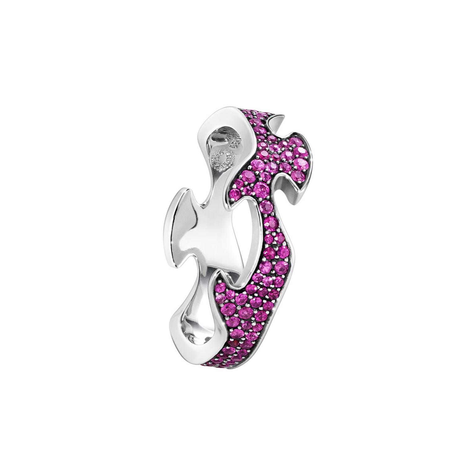 Georg Jensen Fusion Centre ring in white gold with pink sapphires 