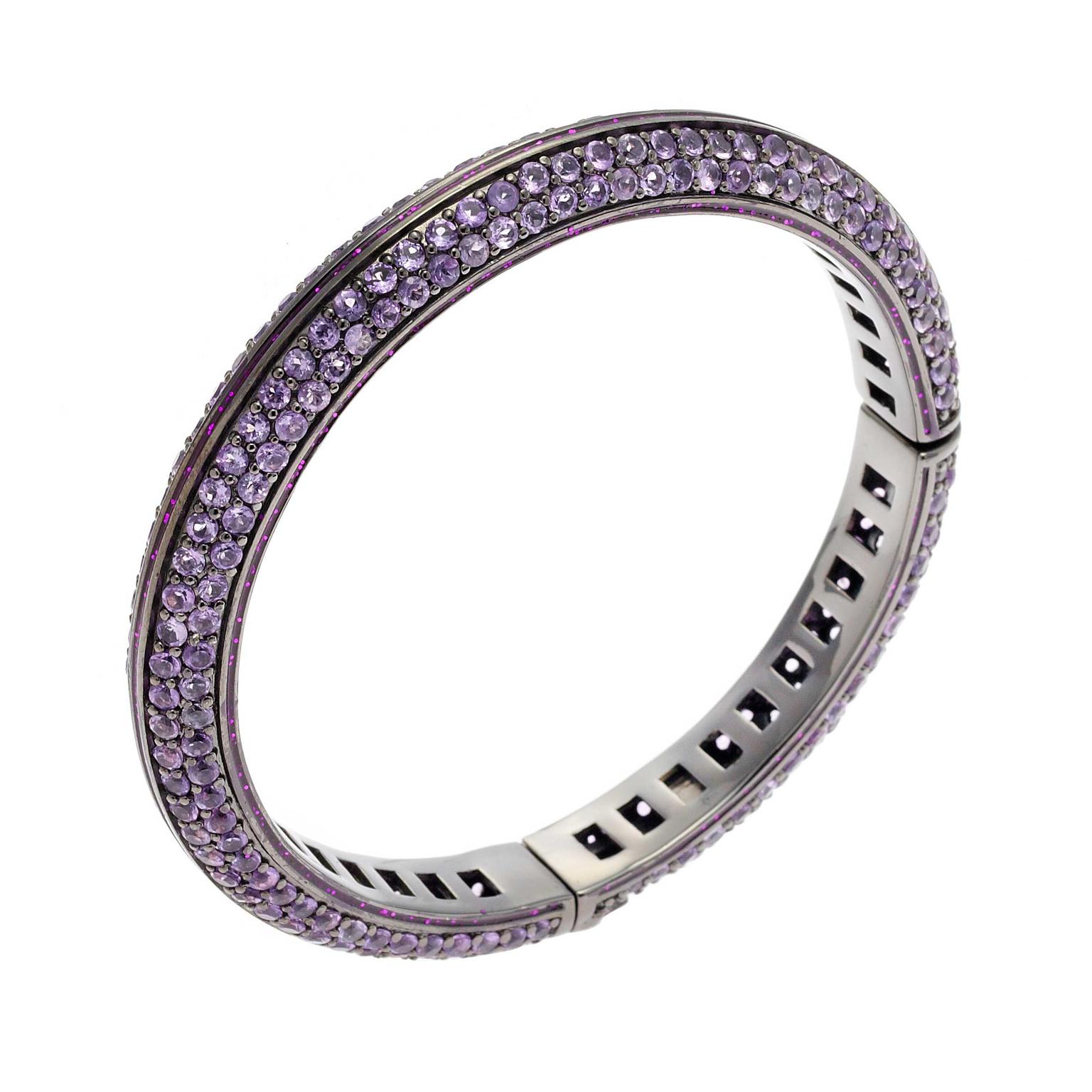 Matthew Campbell Laurenza Orbit silver bracelet with amethyst set in black rhodium