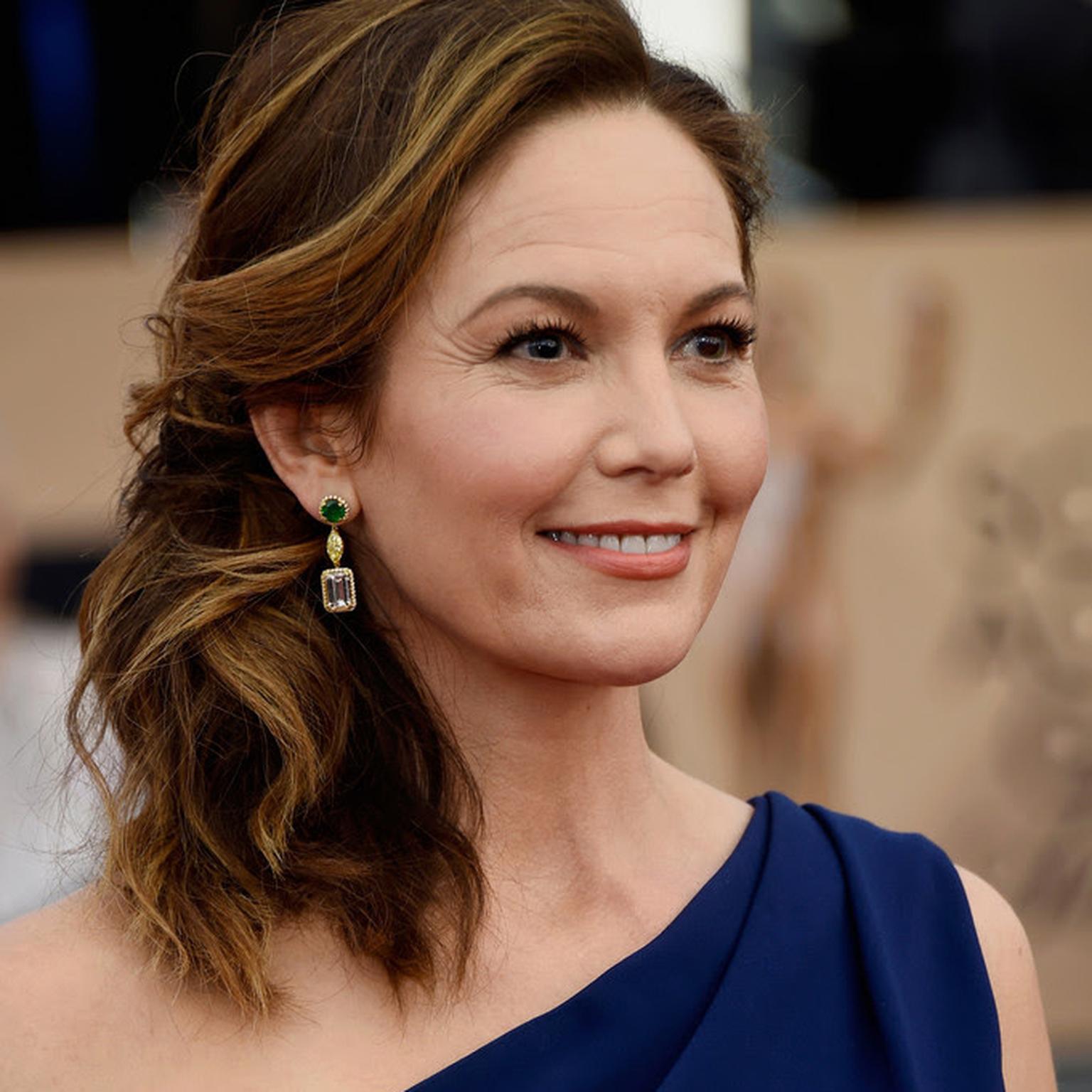 Diane Lane wearing Harry Kotlar red carpet jewelry