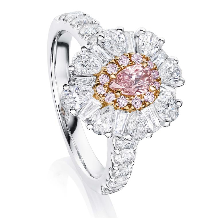 Pink and white diamond engagement ring from Ortaea 