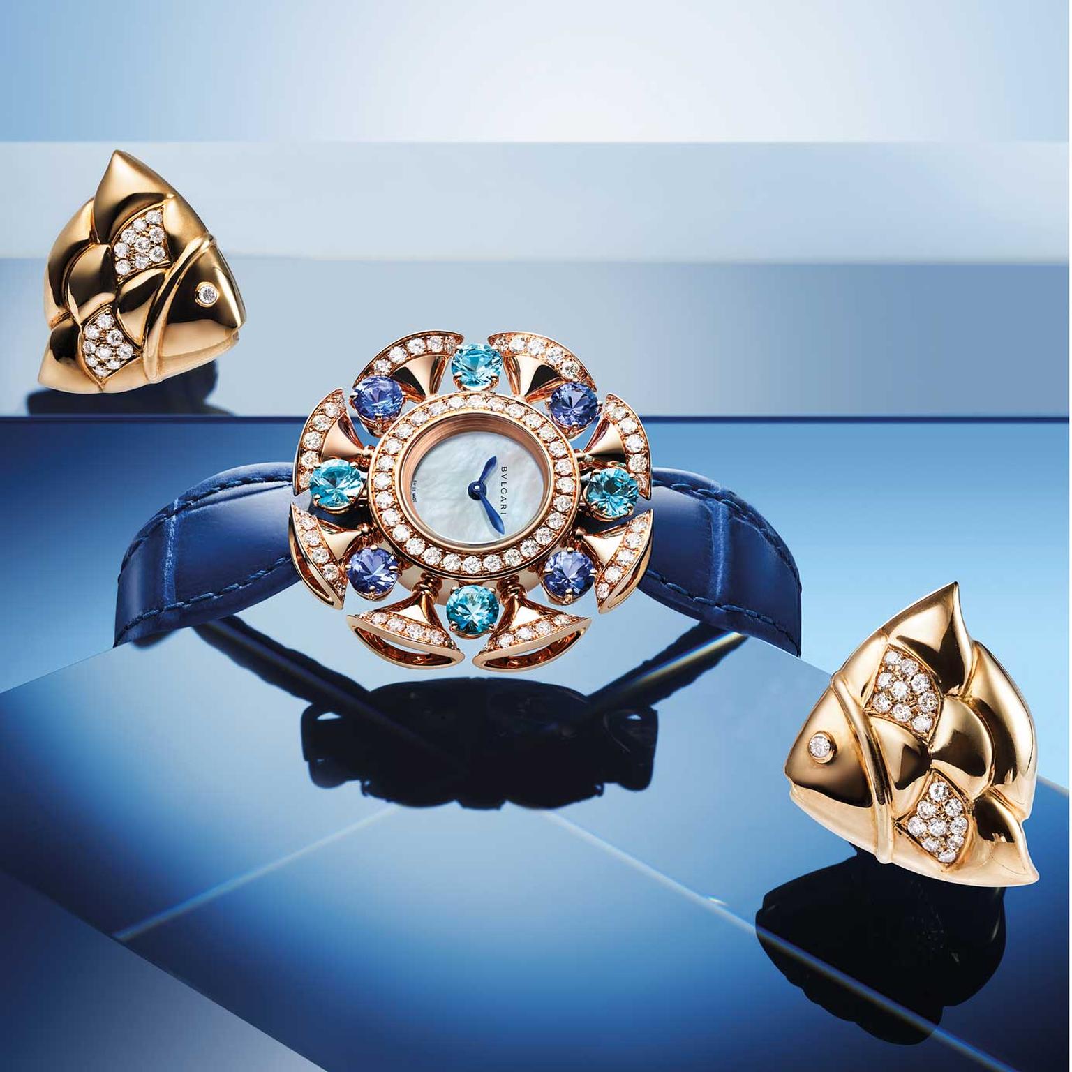 Bulgari Divas Dream topaz and tanzanite watch and vintage earrings