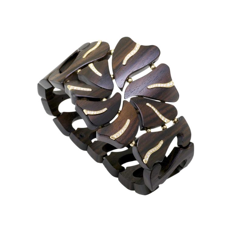Qayten TT sculpted wood bracelet with diamonds