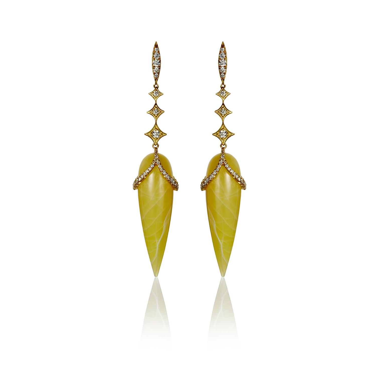 Anahita Jewelry yellow opal briolette diamonds earrings