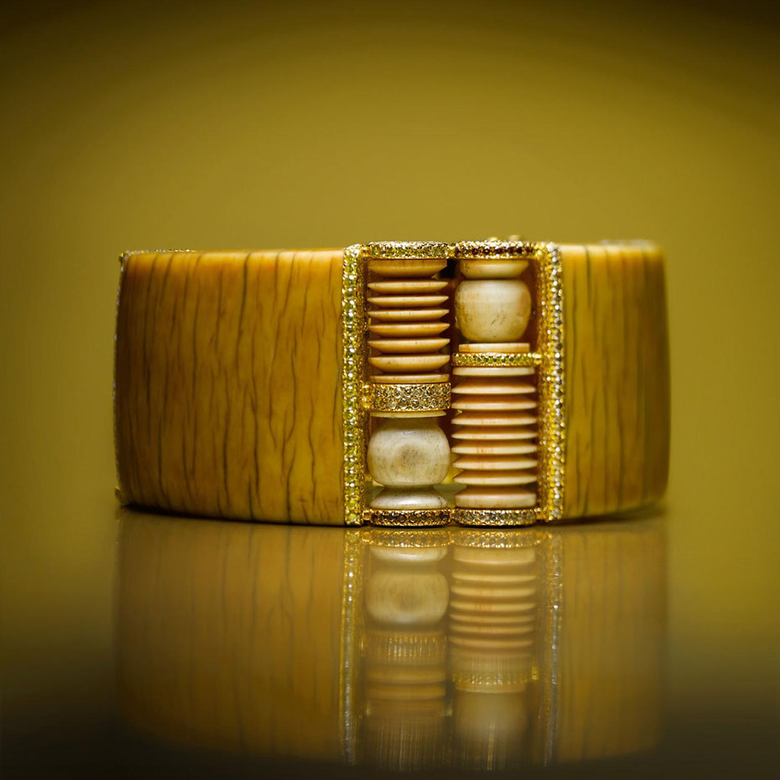 Edmond Chin ivory bangle with ivory bead, and white and yellow diamond