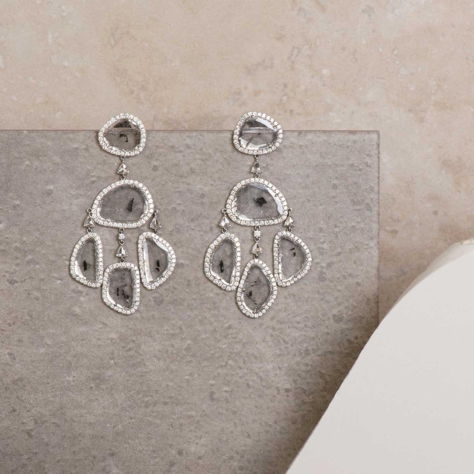 Manpriya B grey diamond slice Girandole earrings