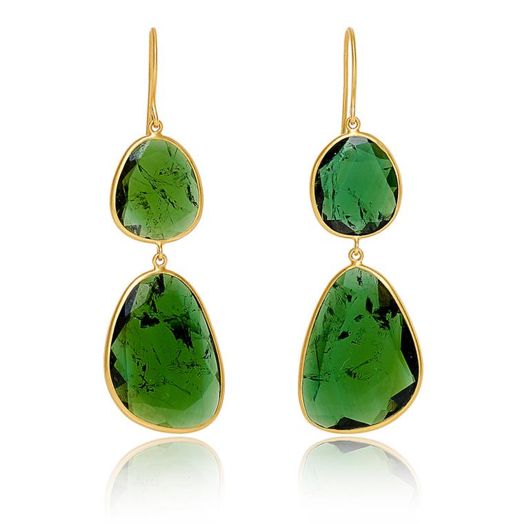 GreenT ourmaline Double Drop Earrings Pippa small 