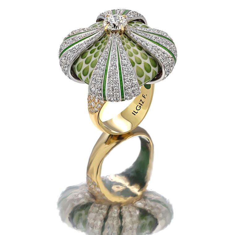 Ilgiz F vitreous enamel and diamond ring