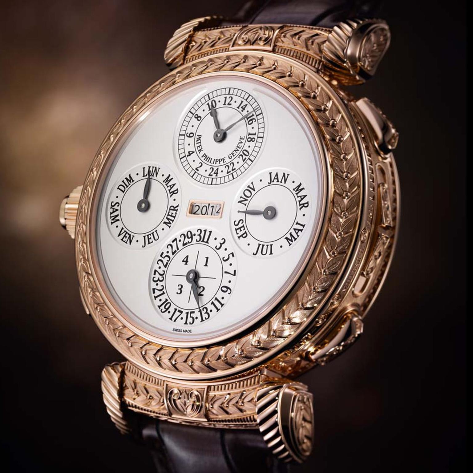 The 20 complications in the new Patek Philippe Grandmaster Chime Ref. 5175 watch include a grande and petite sonnerie (the former chiming quarter and full hours as long as the watch is wound; the latter just the hours) and a minute repeater.