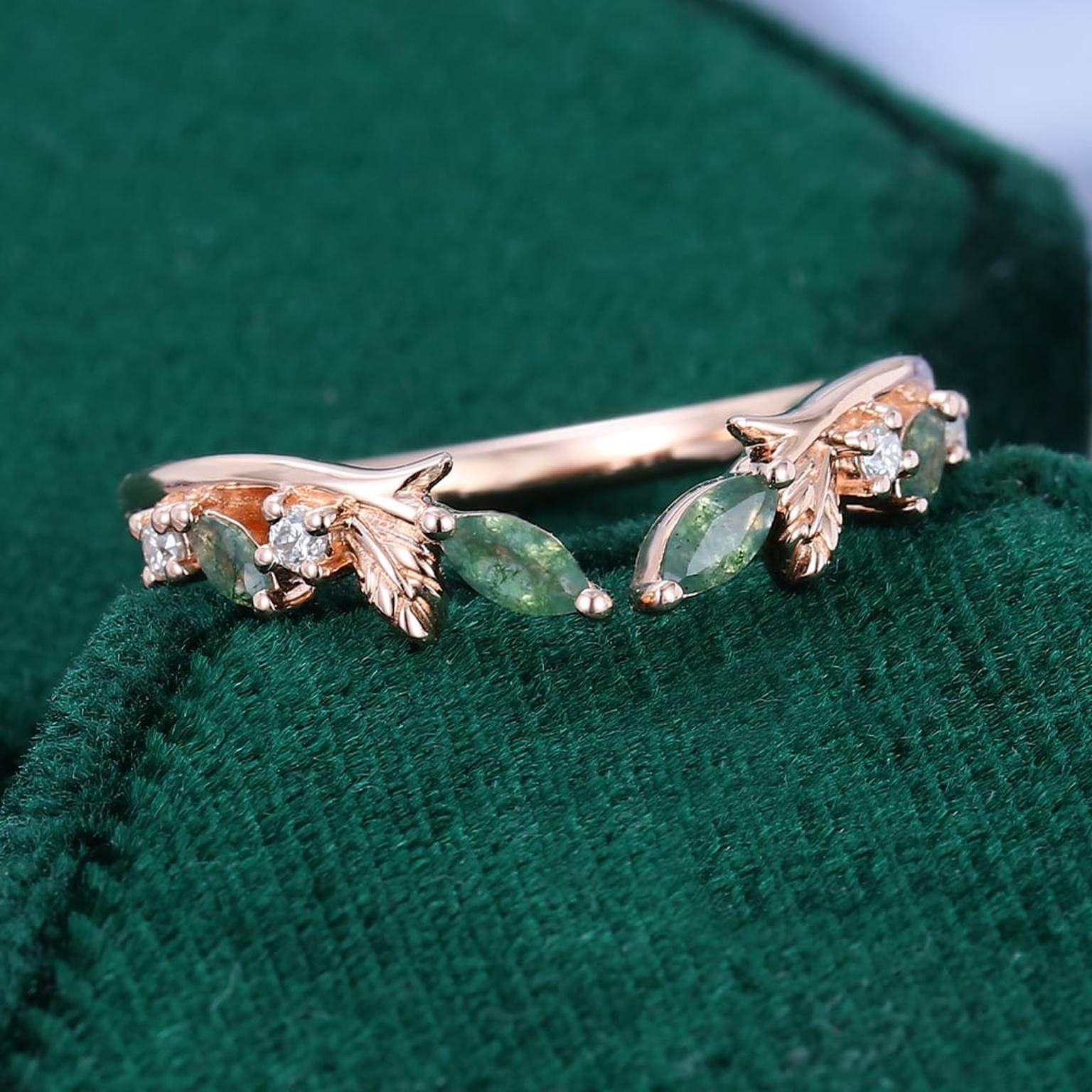 Moss agate wedding band by Molly Jewelry