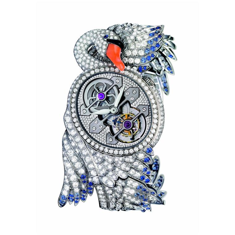 Boucheron Cypris Tourbillon sous trois Ponts dor Blanc diamond and sapphire watch