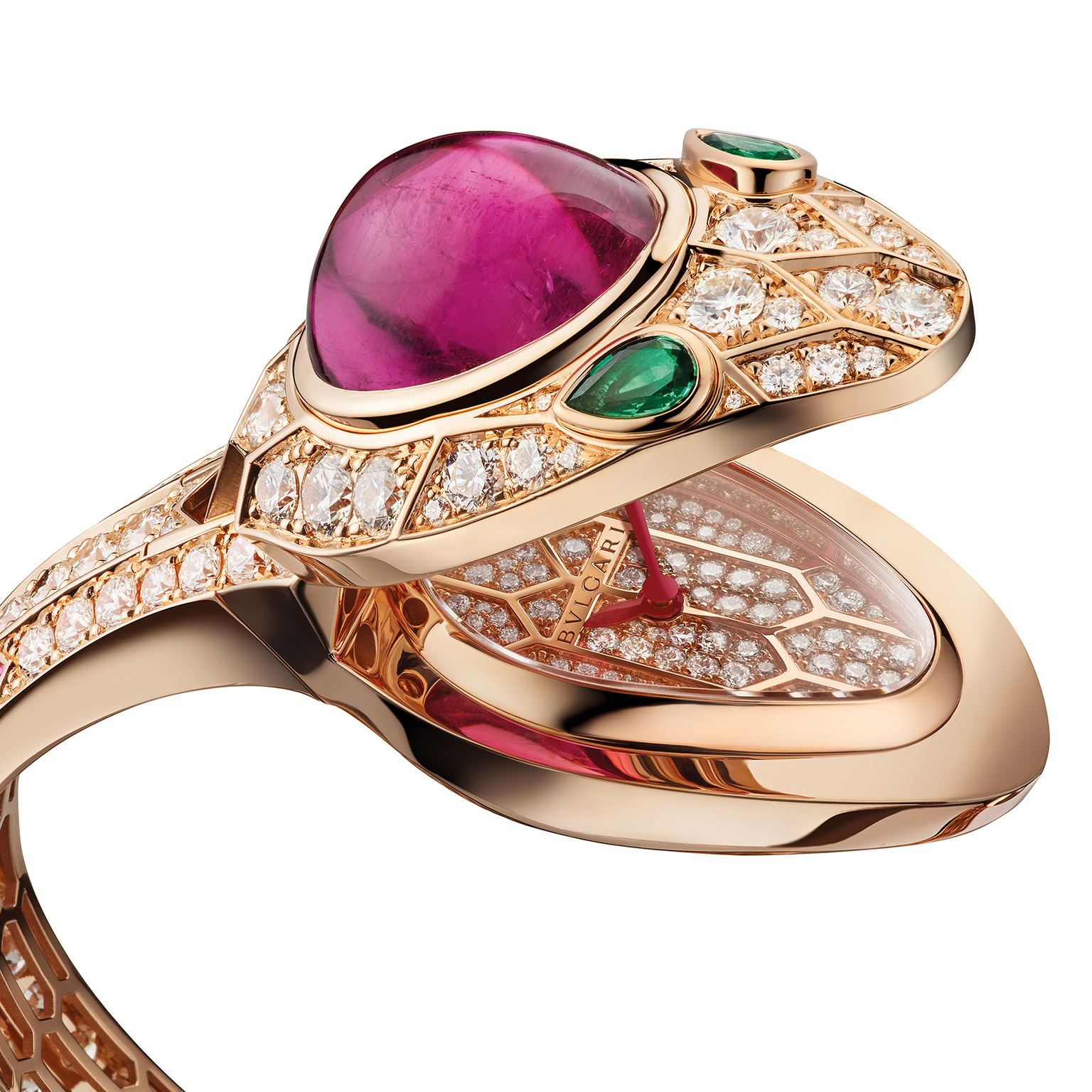 Bulgari Serpenti secret watch cuff with pink tourmaline 