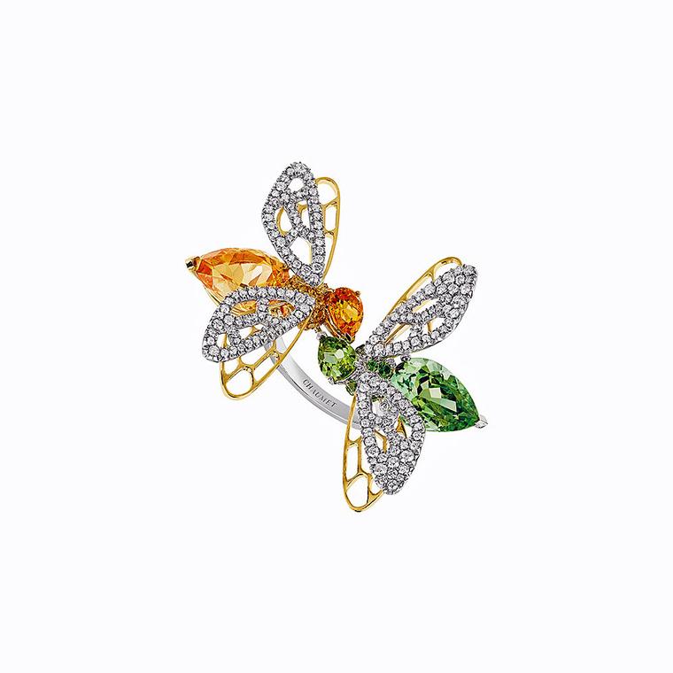 Chaumet Abeille green tourmaline and hessonite garnet ring