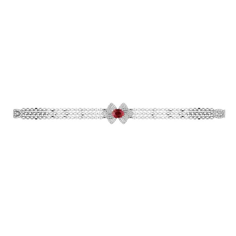 Louis Vuitton bracelet set with an African ruby flanked by diamond-shaped petals.