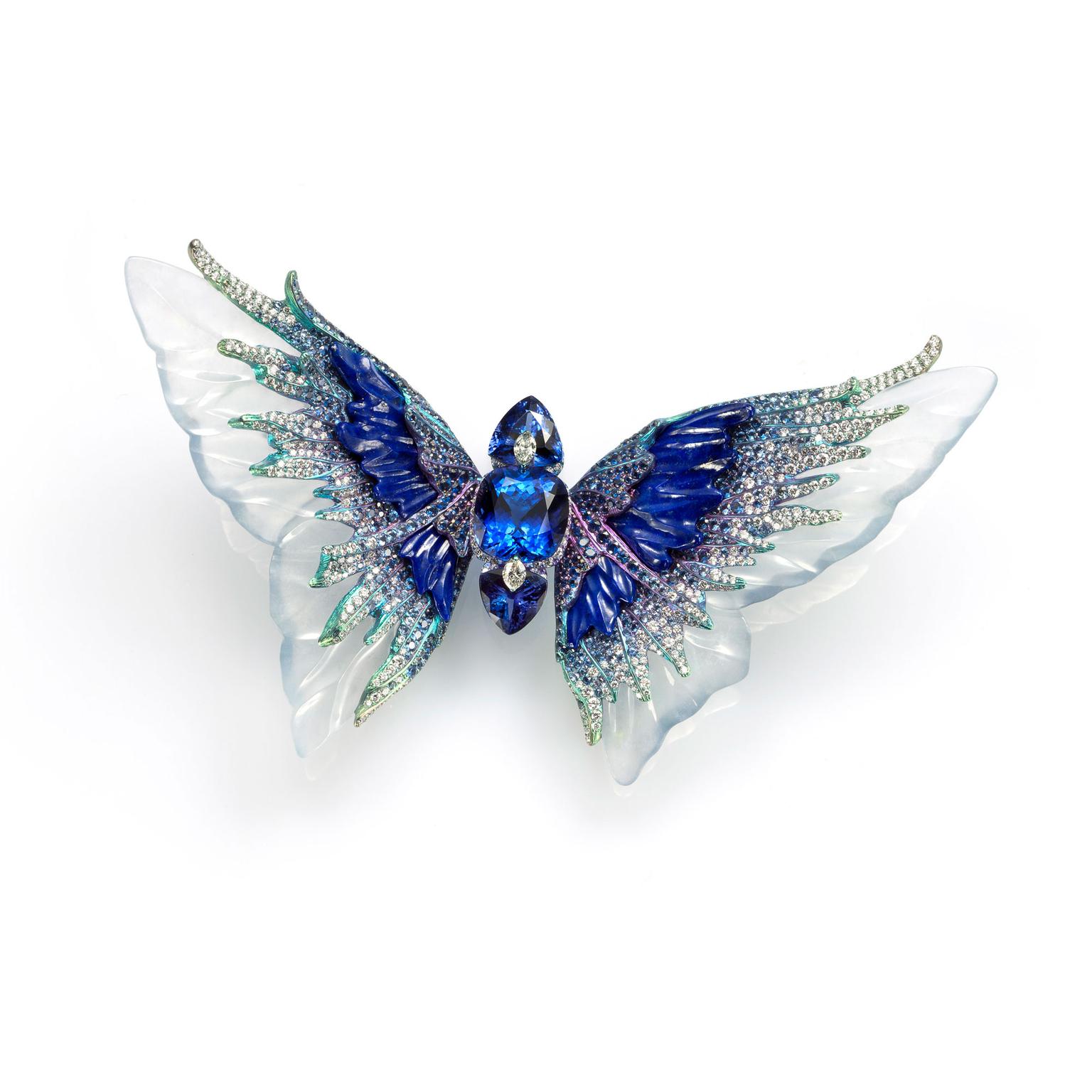 Wallace Chan Fluttery Whimsical blue coloured jade brooch