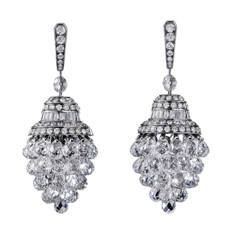 The Chandeliers earrings from No. THIRTY THREE in 18 carat black gold with white sapphire briolettes and white diamonds