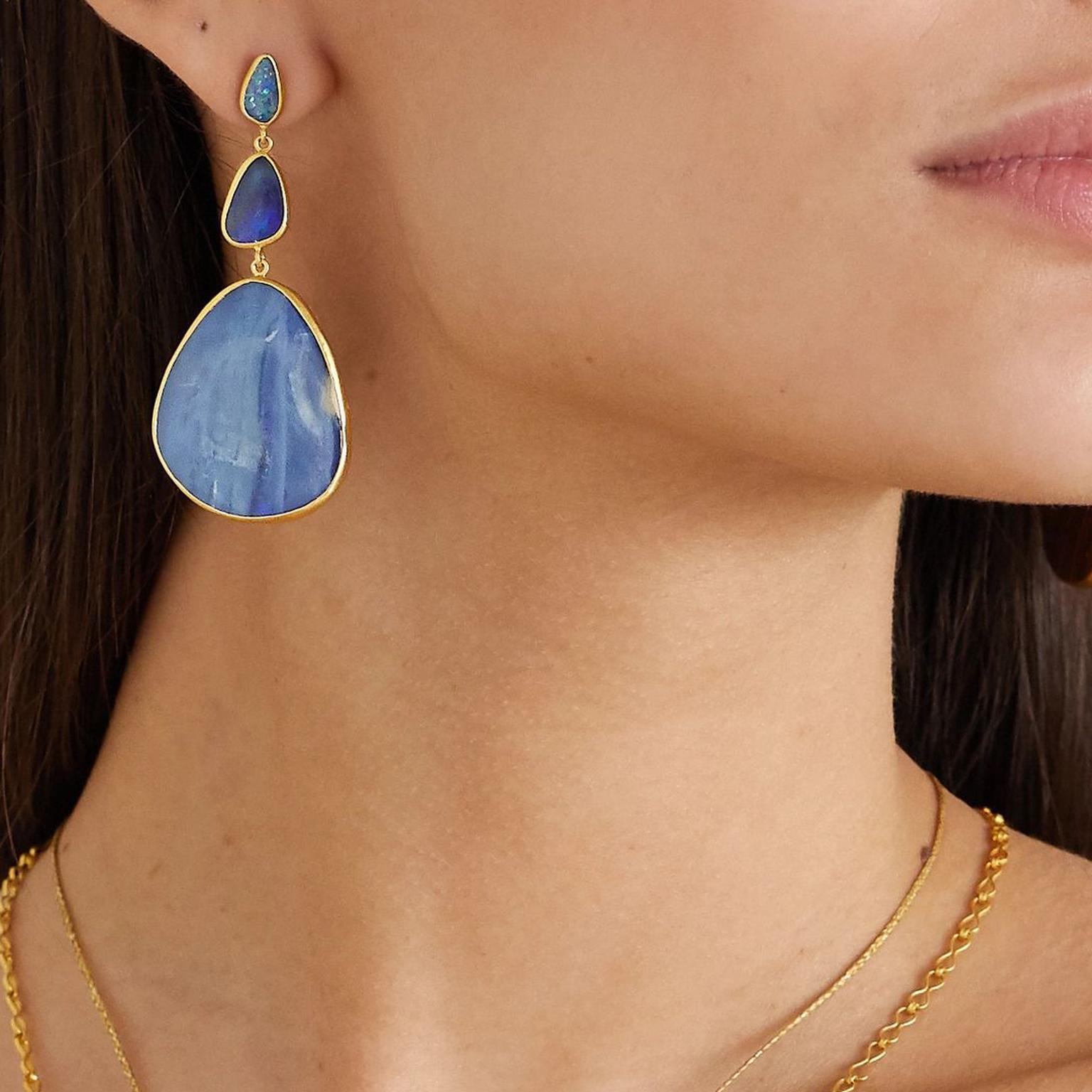 Pippa Small 18-karat gold opal earrings model