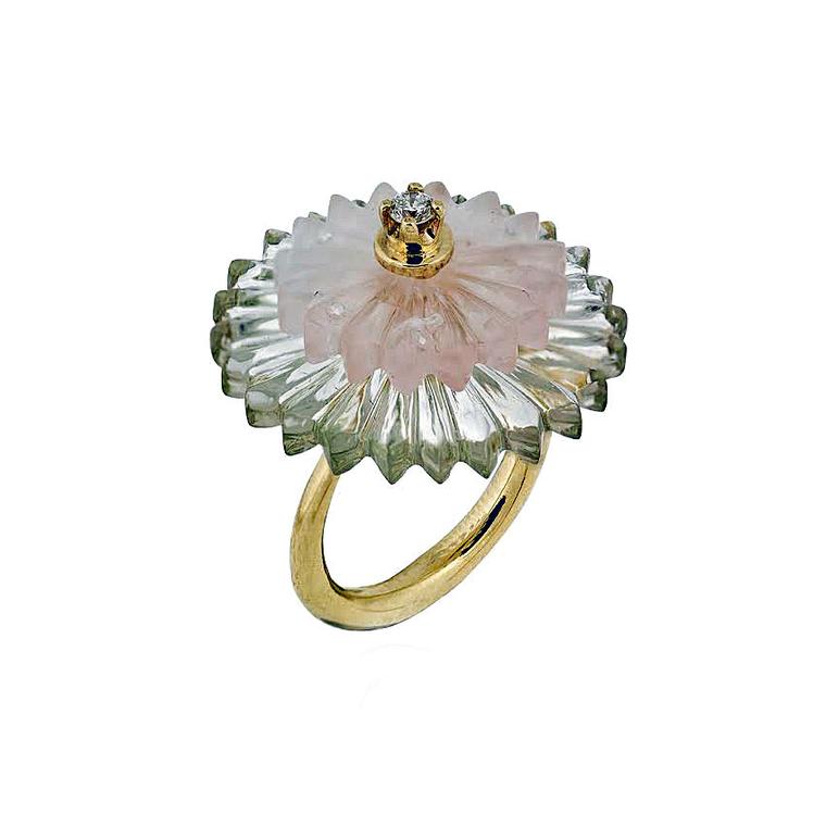 Alice Cicolini rock crystal and rose quartz Summer Snow ring