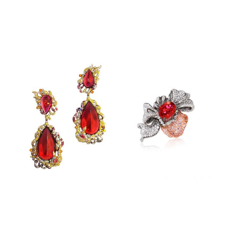 Anna Hu ruby earrings and ring from oscars