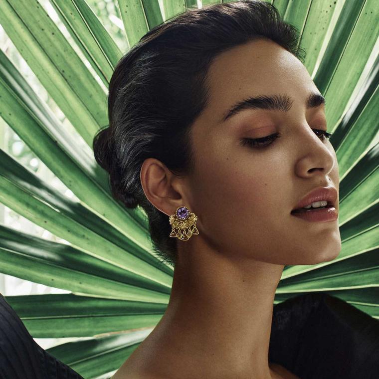 Azza Fahmy Jewellery Floral crescent earrings on model