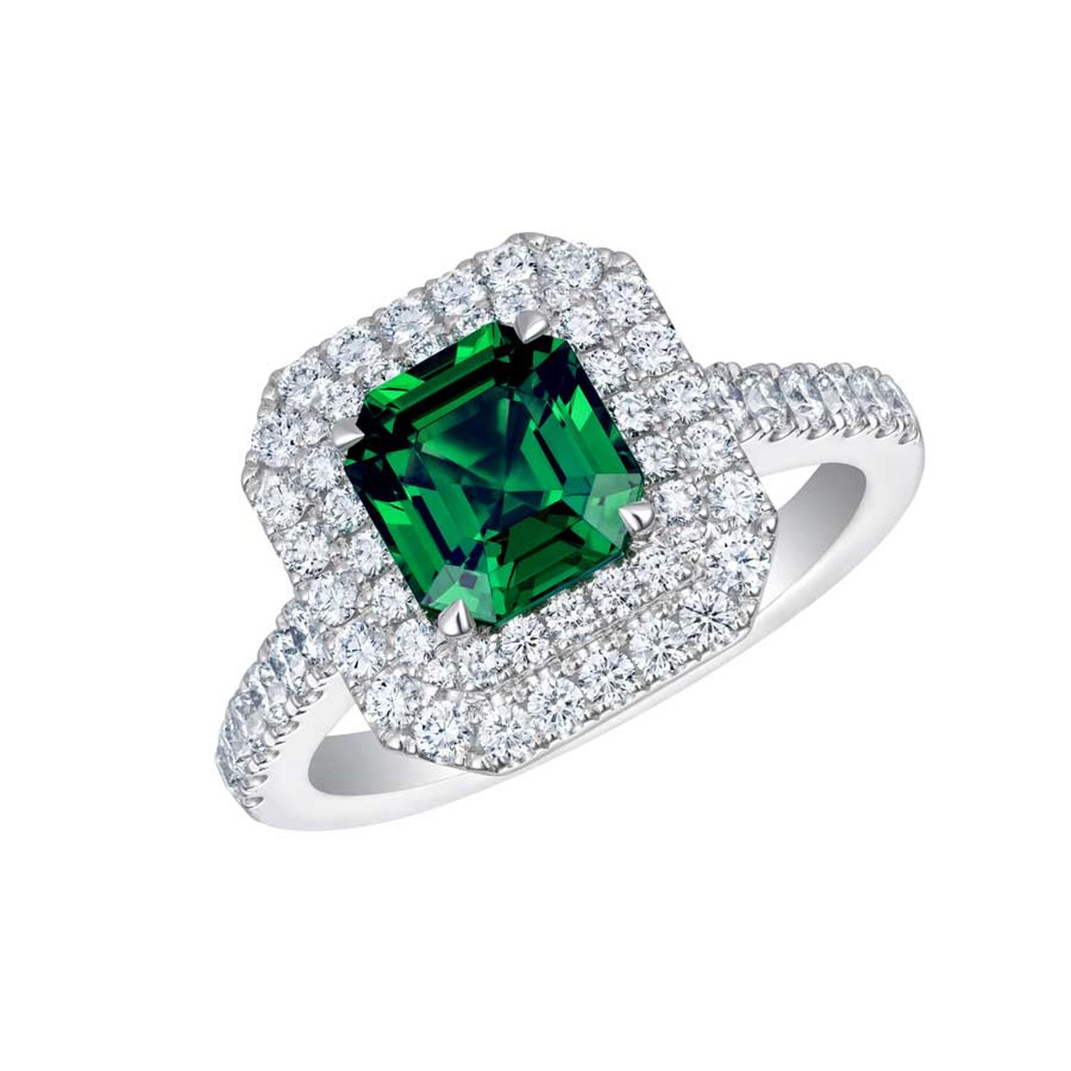 Hirsh Regent Tsavorite and diamond platinum ring