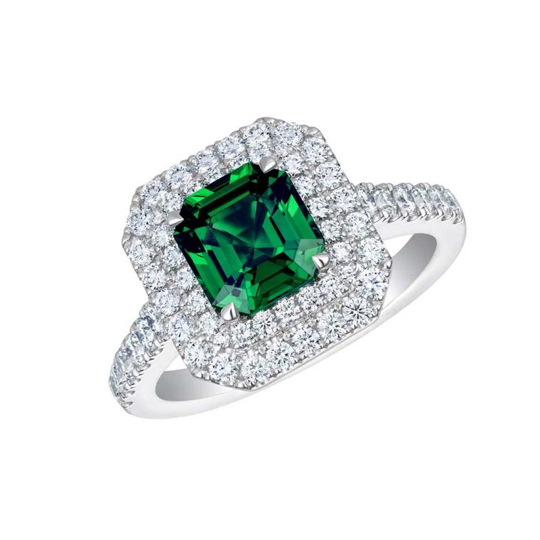Hirsh Regent Tsavorite and diamond platinum ring